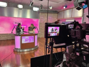 Behind the scenes video podcast production Atlanta with 3-camera setup